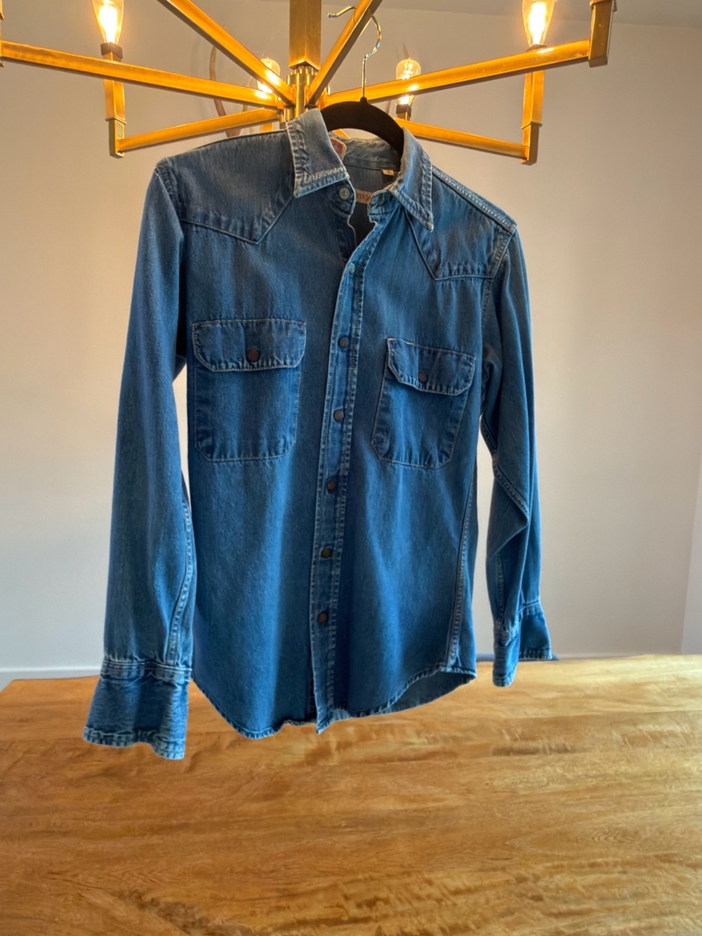 Vintage Calvin Klein Denim Shirt Jacket in Light Blue with Red Logo
